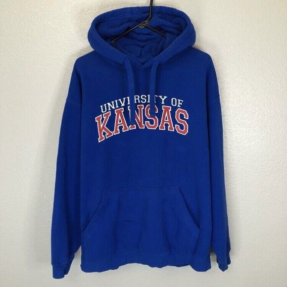 University of Kansas Size Large Pullover Sweatshirt Hoodie Embroidered FLAWED - Picture 2 of 8